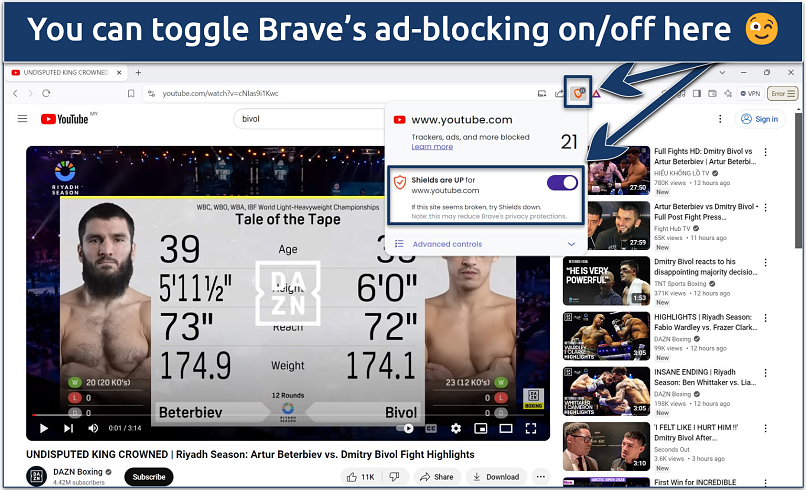 Brave thậm chí sẽ cho bạn biết có bao nhiêu quảng cáo đã bị chặn trên mọi trang web